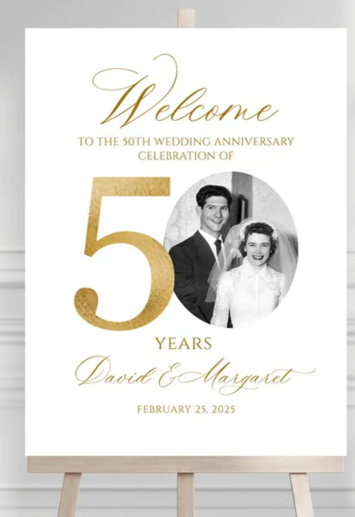 Personalised Photo Anniversary Welcome Sign | Elegant Party Decor