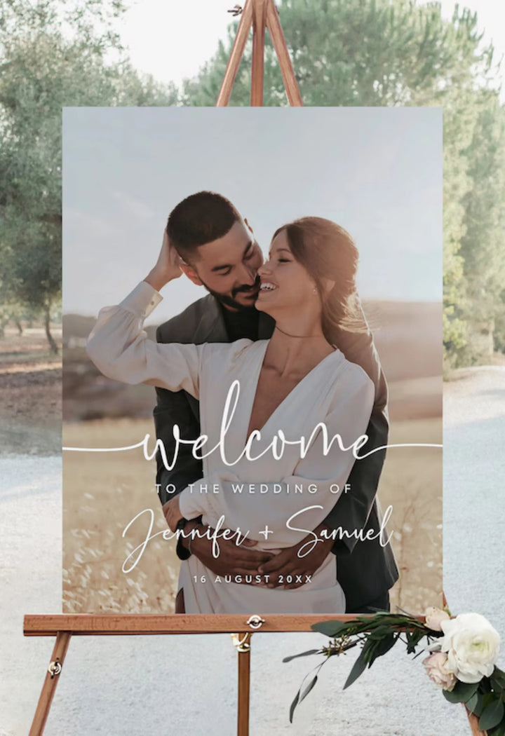 Personalized Wedding Welcome Sign with Photo – Modern Poster