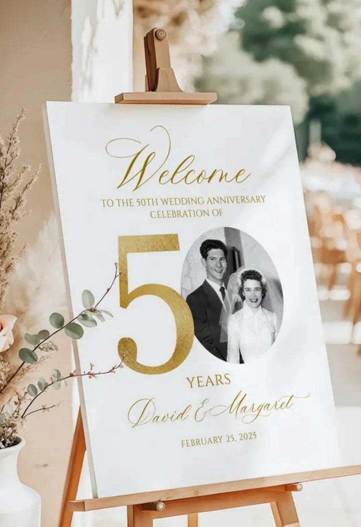 Personalised Photo Anniversary Welcome Sign | Elegant Party Decor