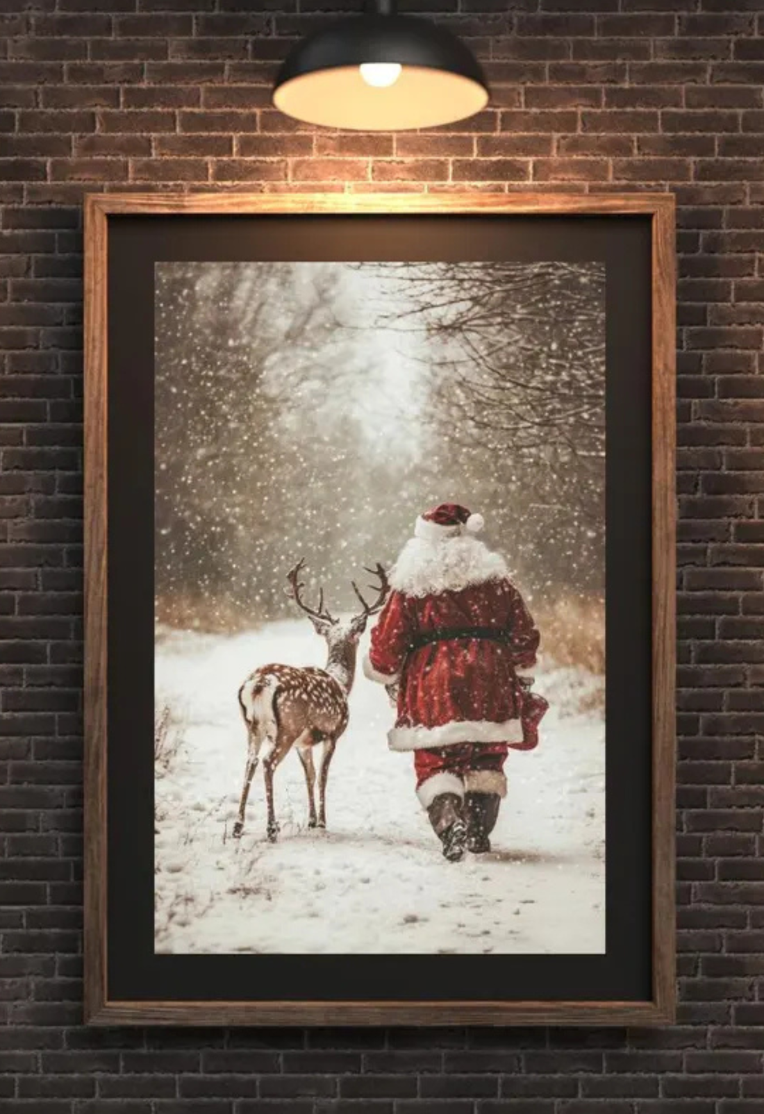 Santa & Reindeer Winter Print 🎅 Christmas Forest Wall Art UK