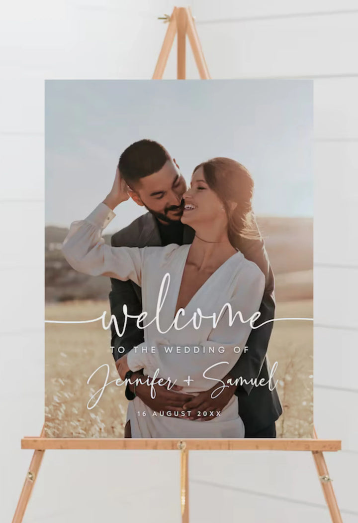 Personalized Wedding Welcome Sign with Photo – Modern Poster