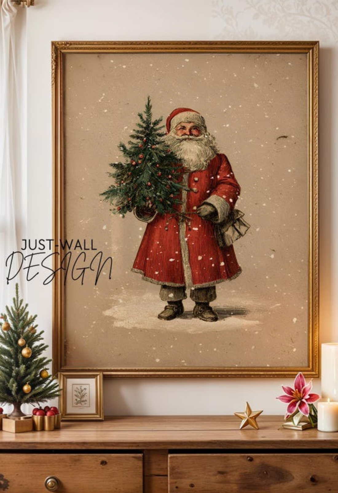 Vintage Santa Christmas Print 🎅 Classic Holiday Wall Art Poster UK