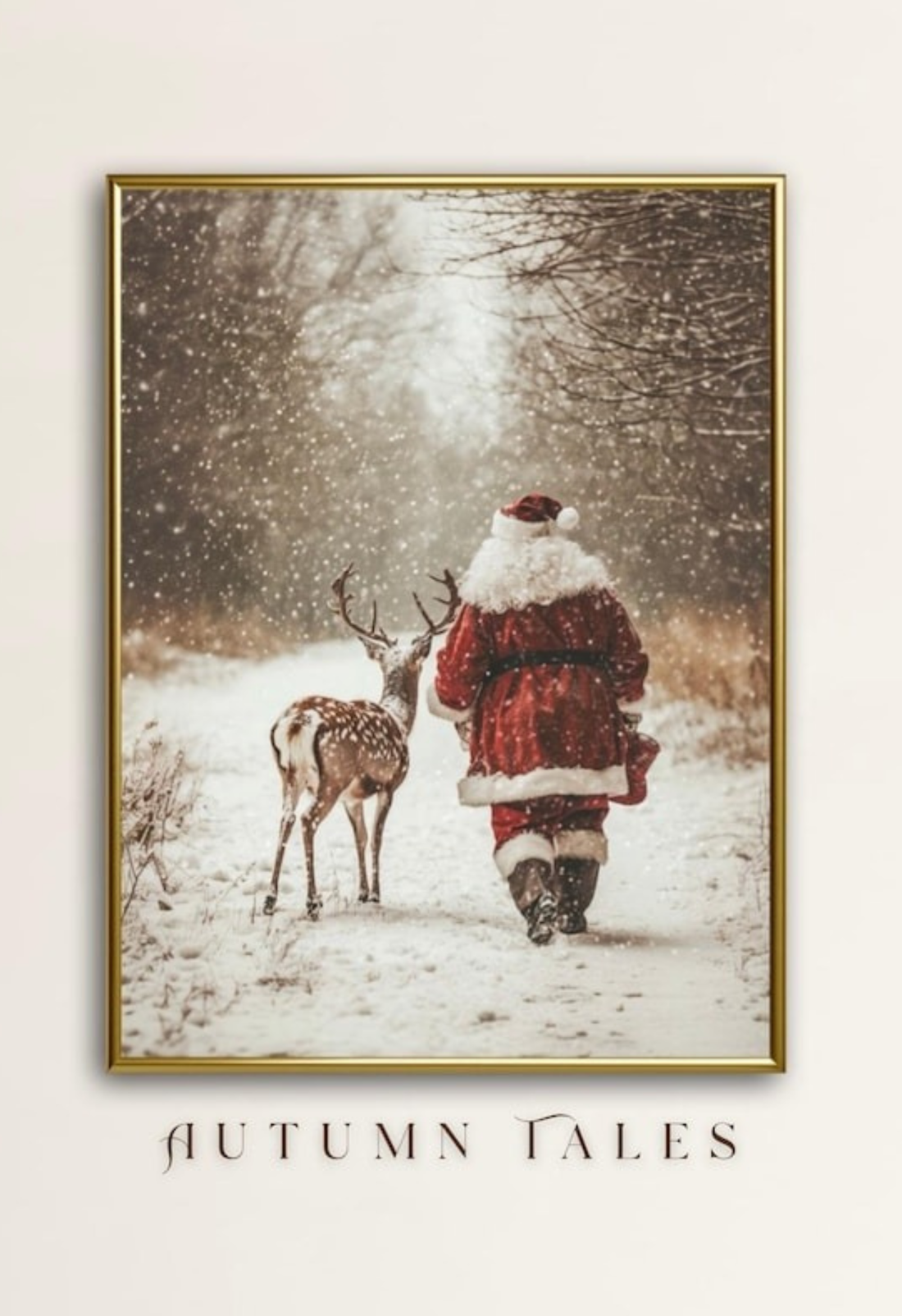 Santa & Reindeer Winter Print 🎅 Christmas Forest Wall Art UK