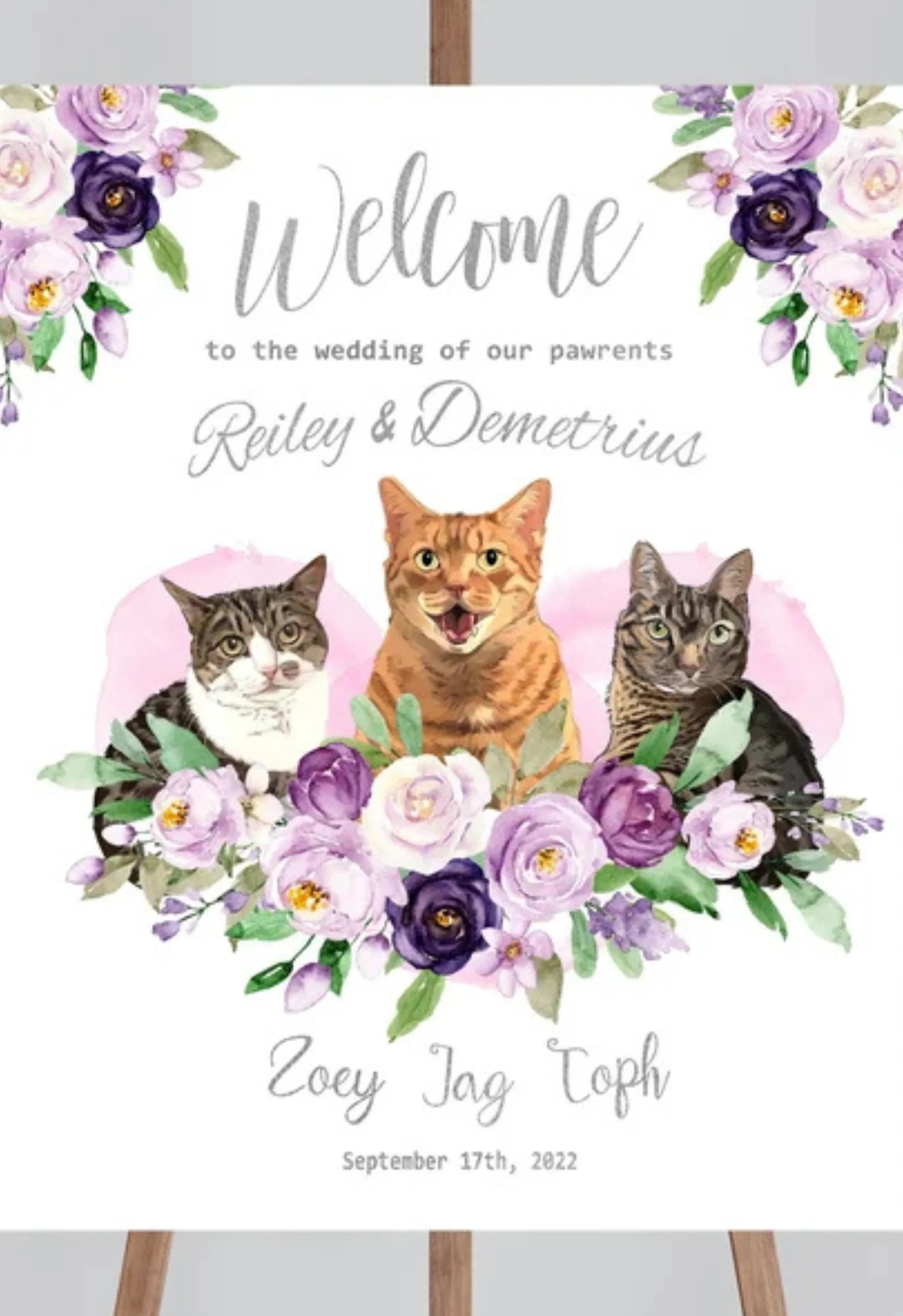 Personalized Cat Wedding Welcome Sign | Cat Lover Wedding Decor - PersonalisePro 