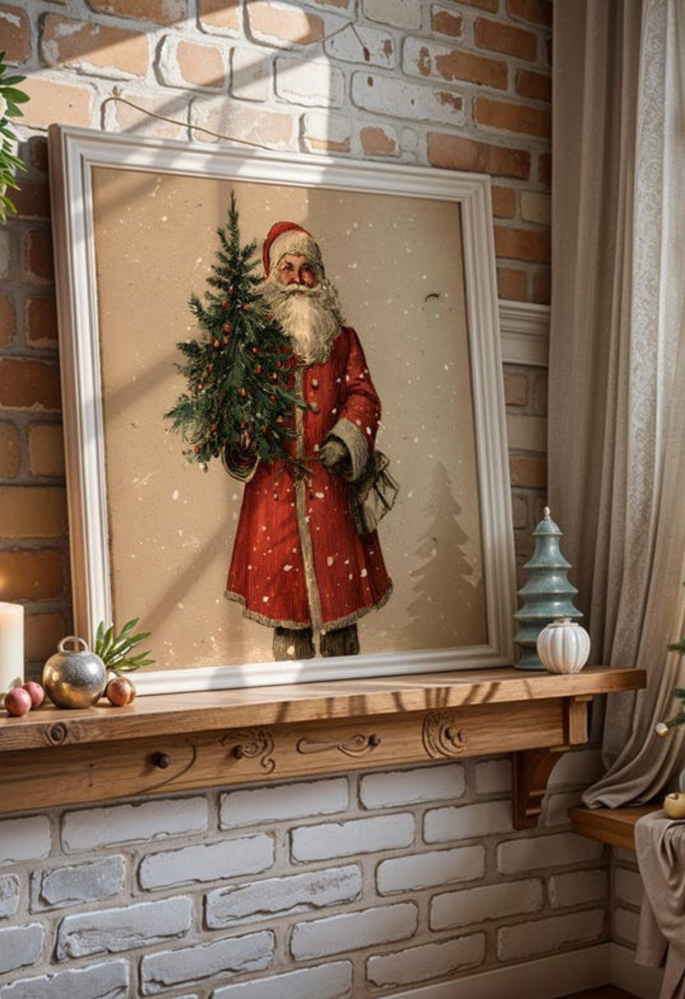 Vintage Santa Christmas Print 🎅 Classic Holiday Wall Art Poster UK