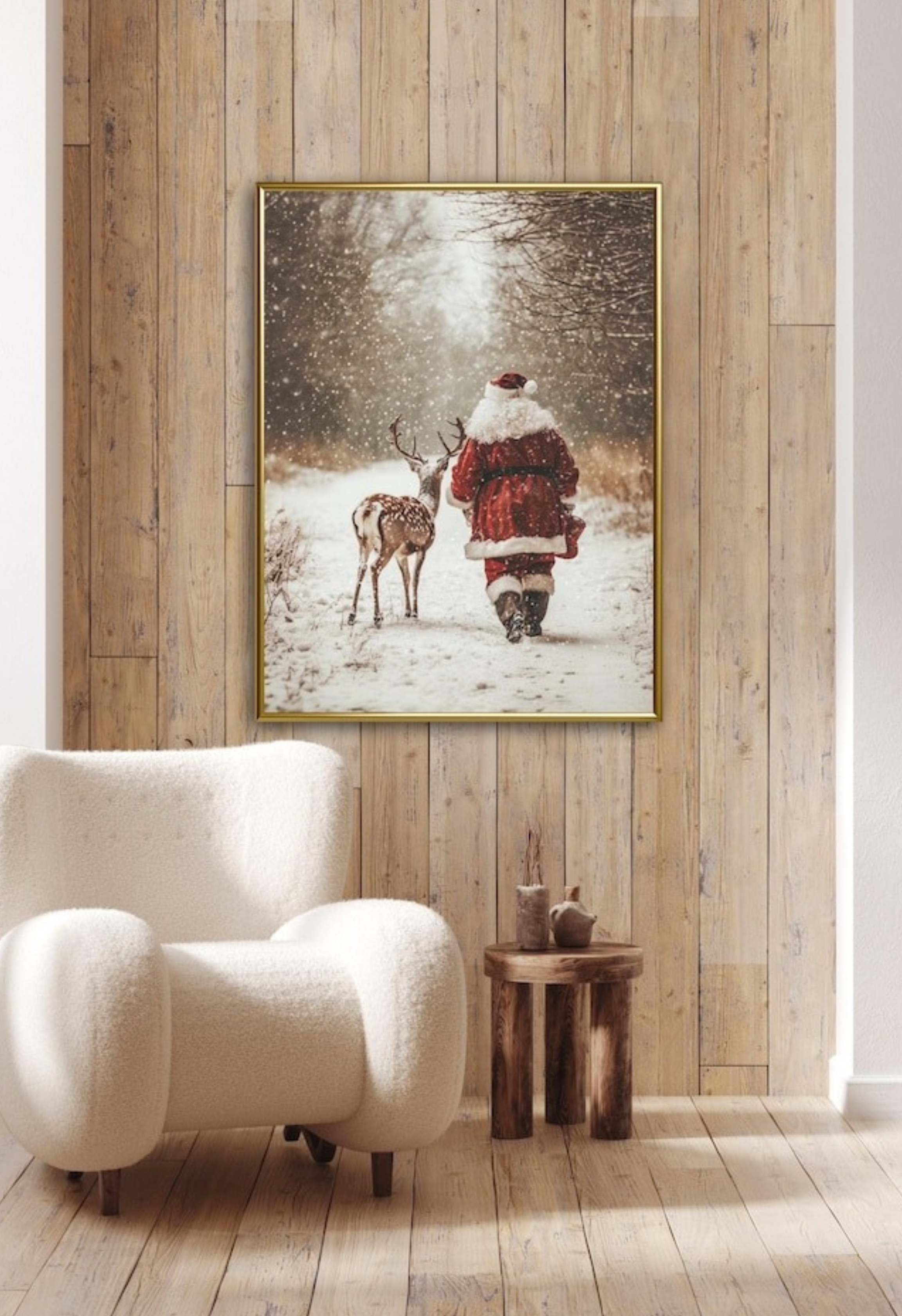 Santa & Reindeer Winter Print 🎅 Christmas Forest Wall Art UK