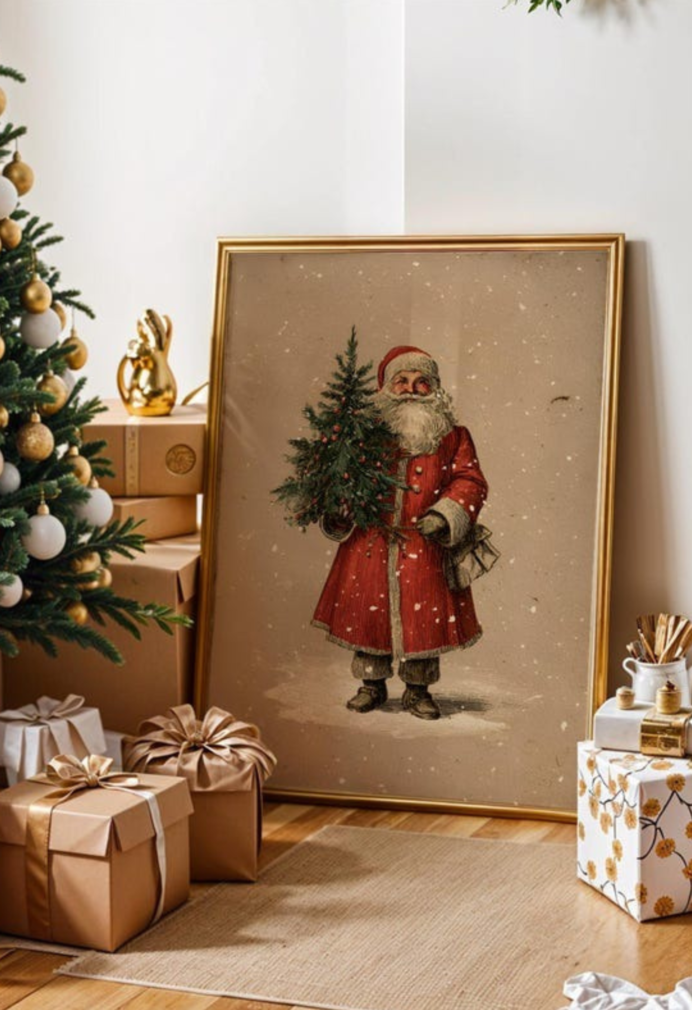 Vintage Santa Christmas Print 🎅 Classic Holiday Wall Art Poster UK