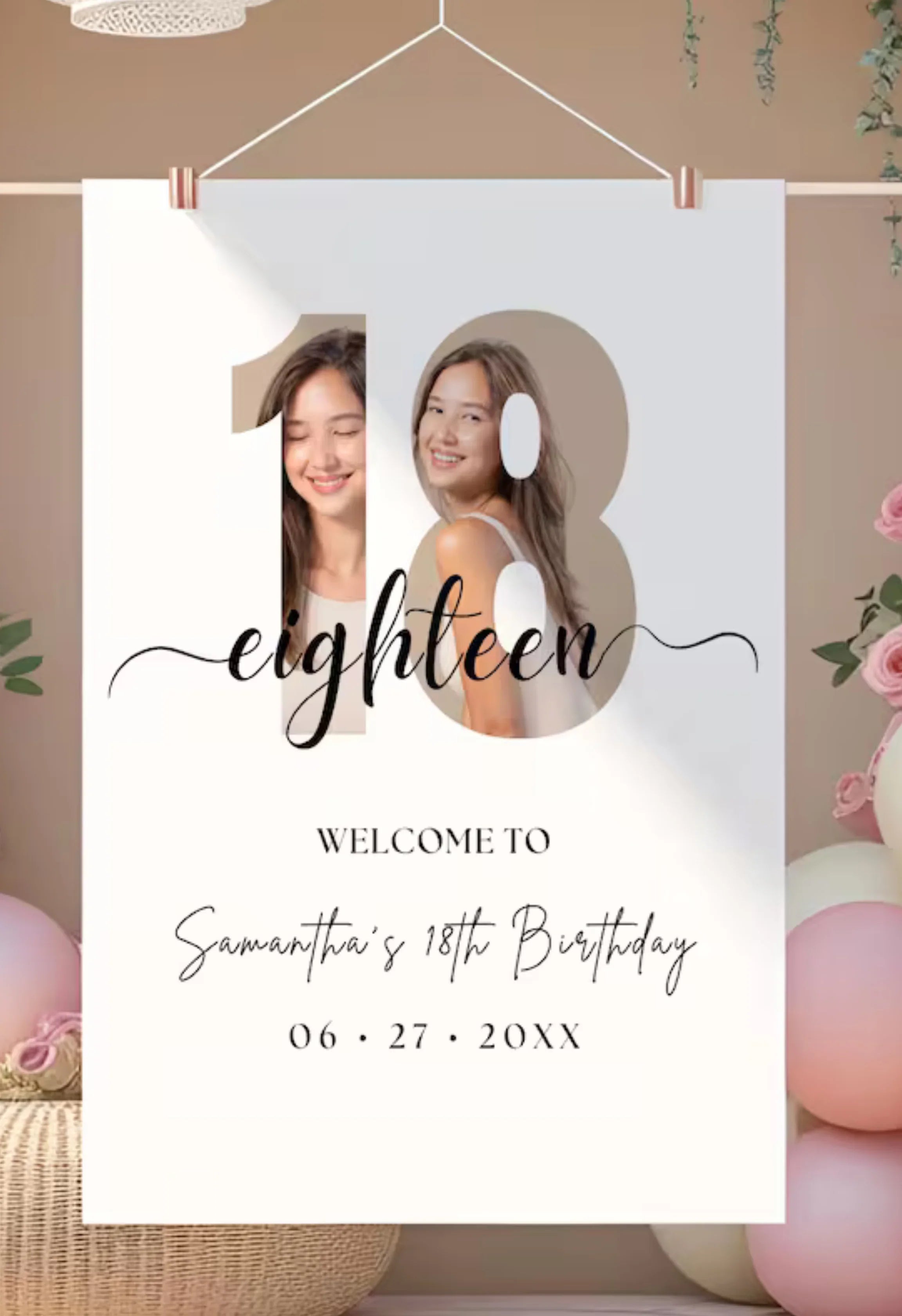 Personalised 18th Birthday Party Sign – Custom Photo Welcome Poster - PersonalisePro 