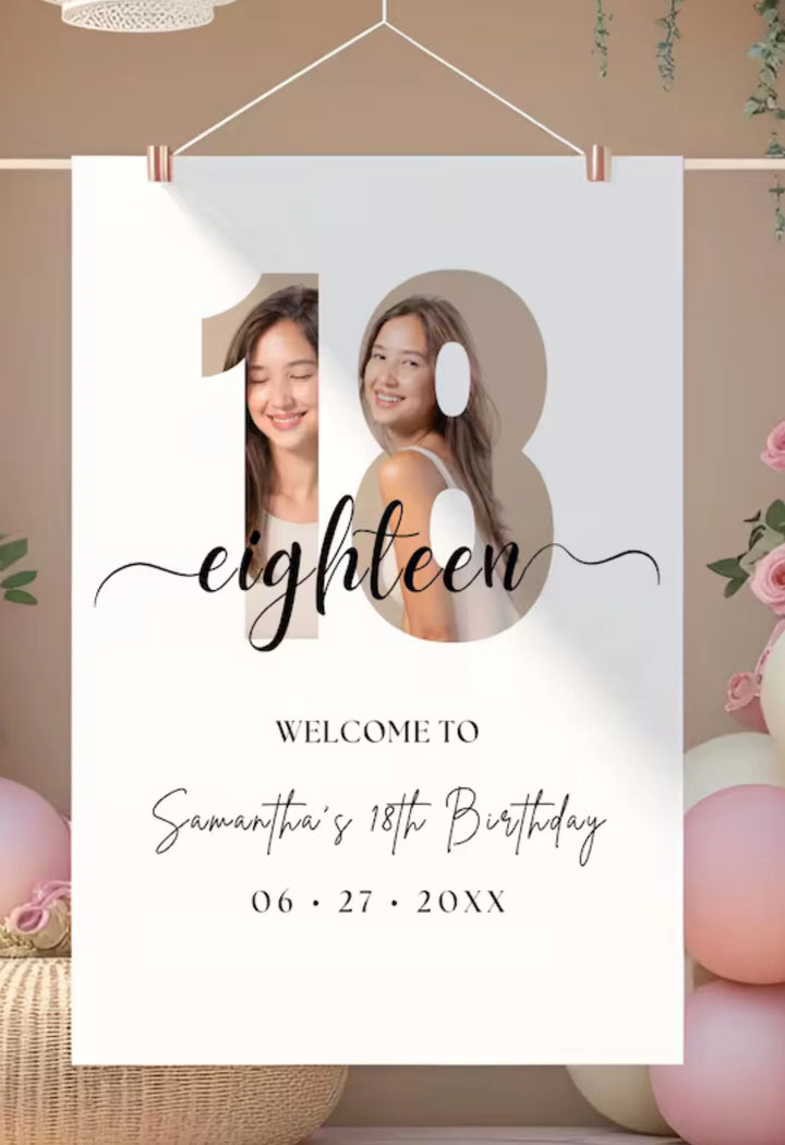 Personalised 18th Birthday Party Sign – Custom Photo Welcome Poster