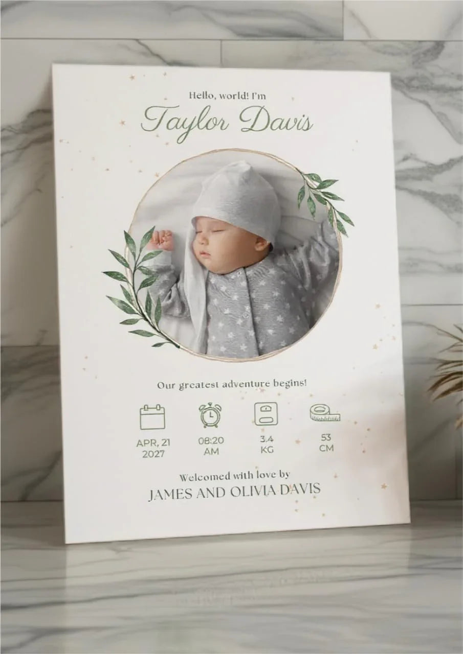 TinyGift Baby Birth Stats Poster – Custom Newborn Keepsake