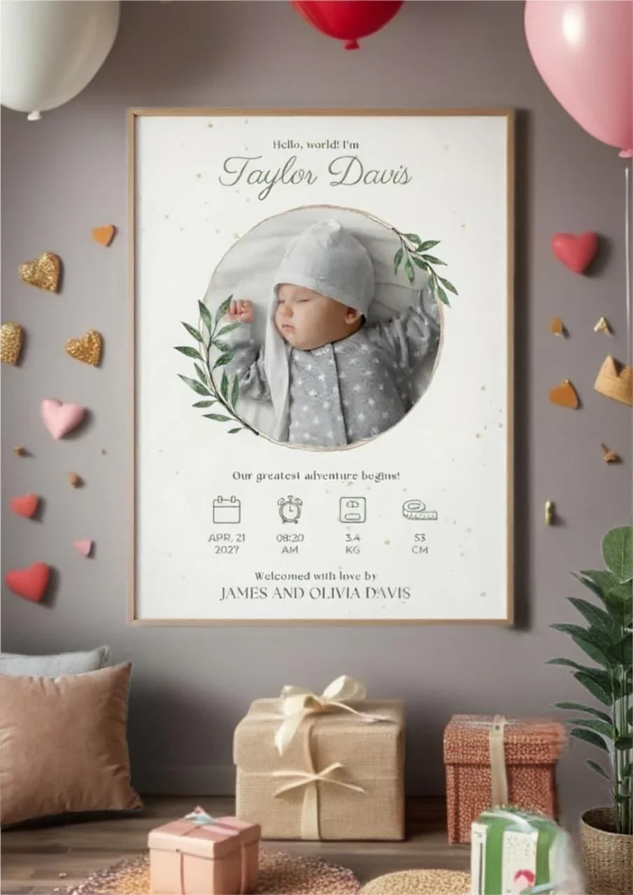 TinyGift Baby Birth Stats Poster – Custom Newborn Keepsake