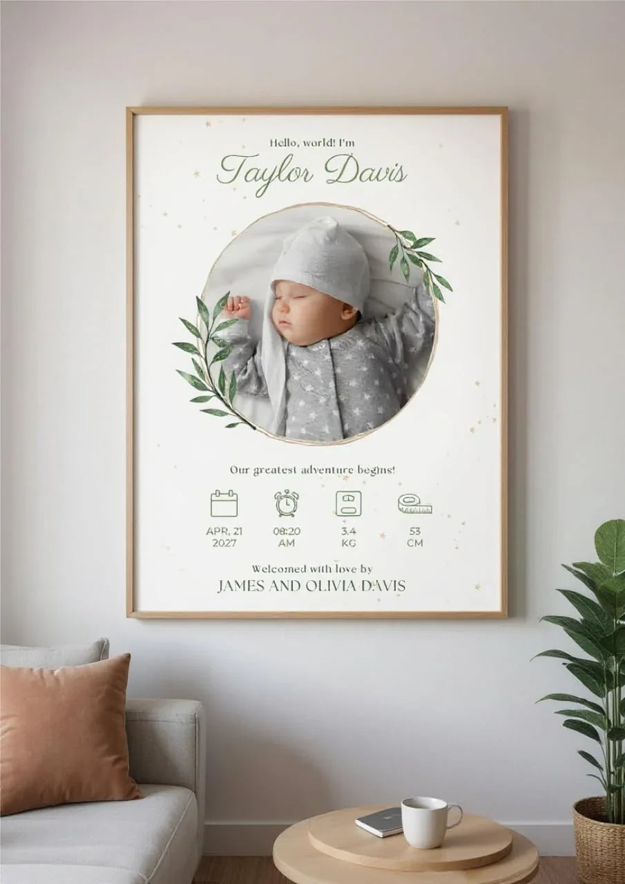 TinyGift Baby Birth Stats Poster – Custom Newborn Keepsake