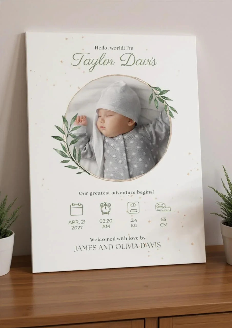 TinyGift Baby Birth Stats Poster – Custom Newborn Keepsake