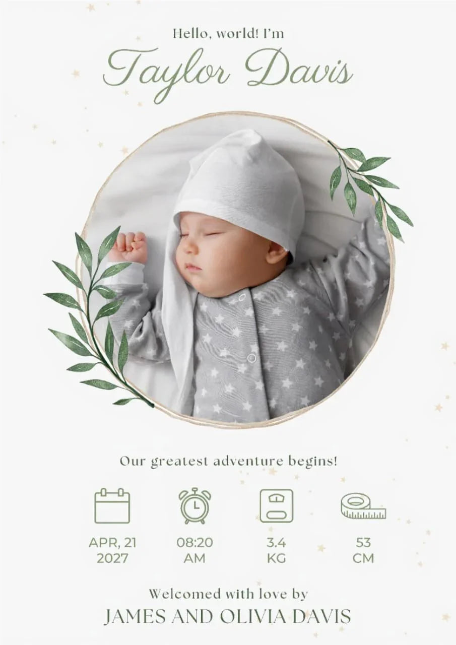 TinyGift Baby Birth Stats Poster – Custom Newborn Keepsake