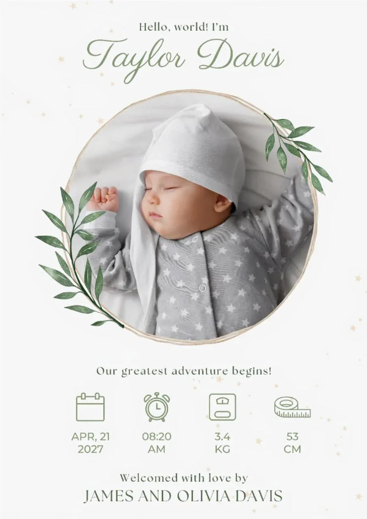 TinyGift Baby Birth Stats Poster – Custom Newborn Keepsake