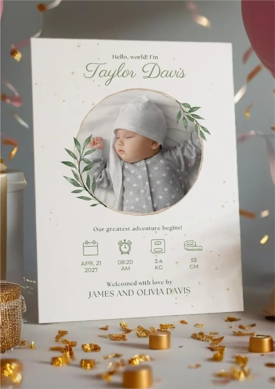 TinyGift Baby Birth Stats Poster – Custom Newborn Keepsake