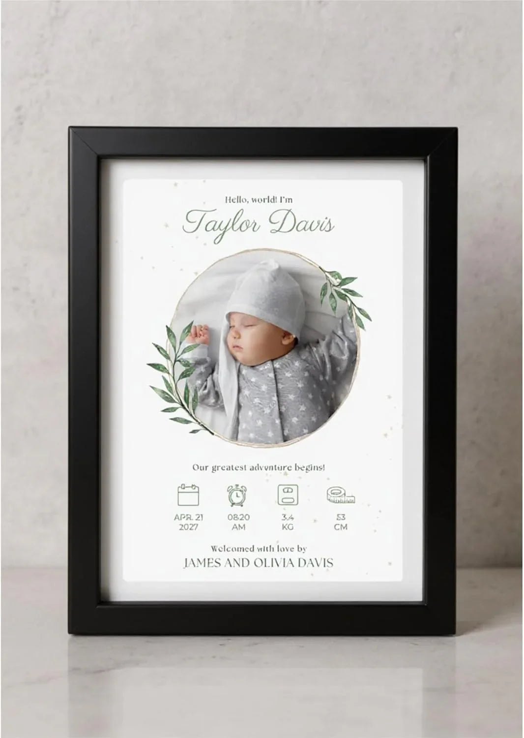 TinyGift Baby Birth Stats Poster – Custom Newborn Keepsake