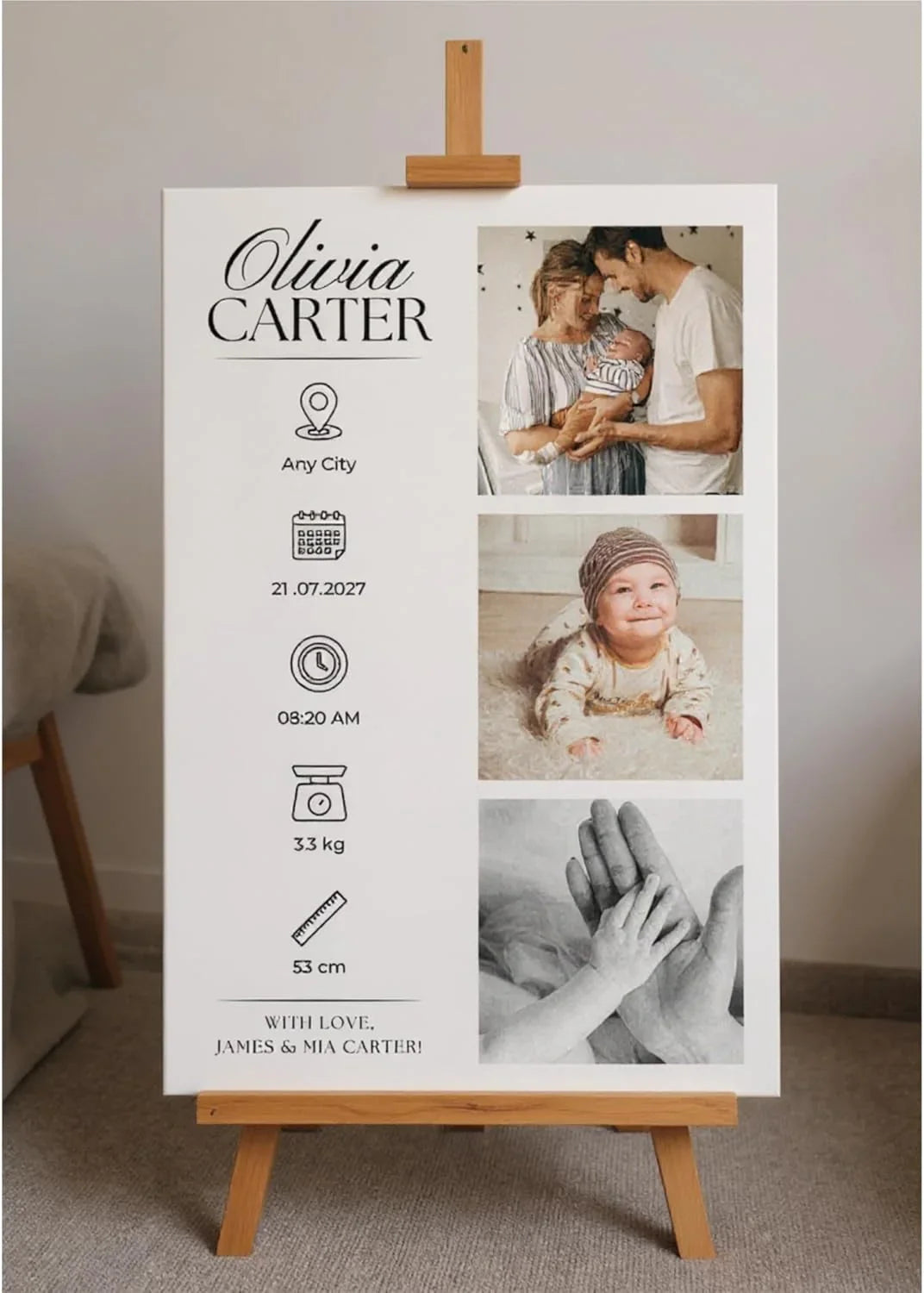 Personalised Baby Birth Stats Poster with Photo – Newborn Keepsake