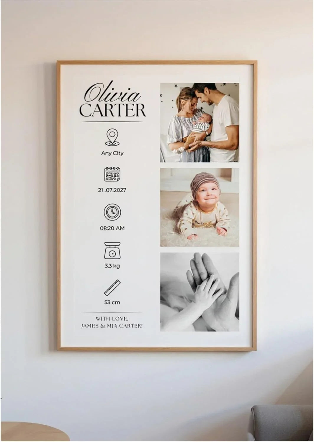 Personalised Baby Birth Stats Poster with Photo – Newborn Keepsake