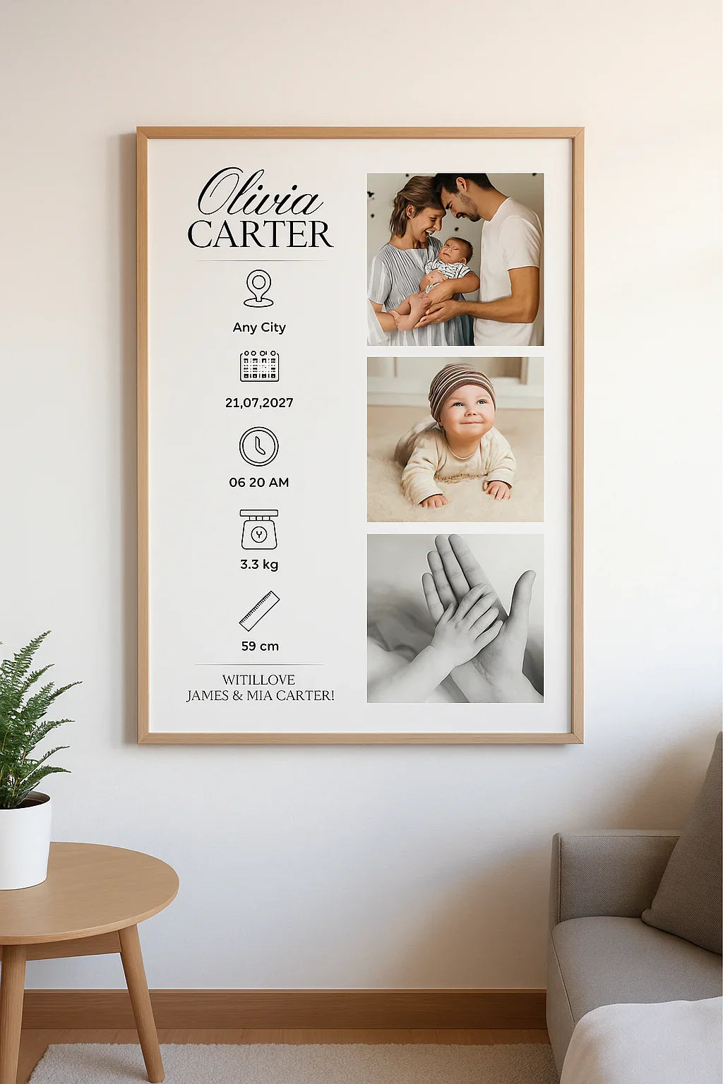 Personalised Baby Birth Stats Poster with Photo – Newborn Keepsake