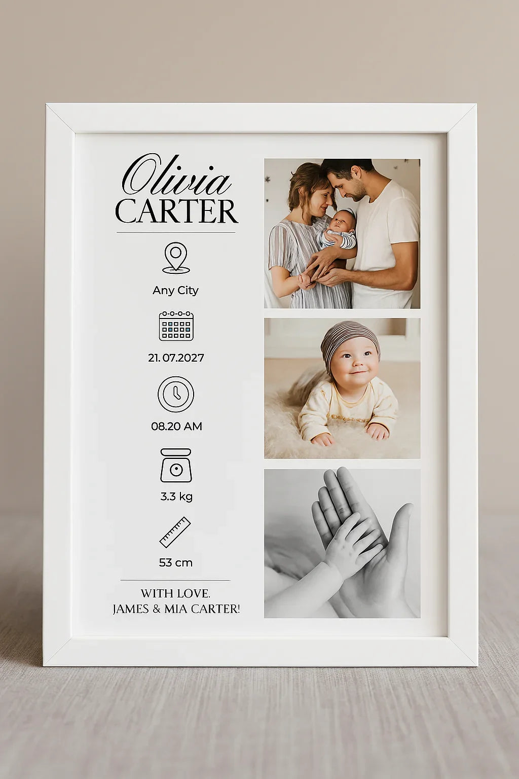 Personalised Baby Birth Stats Poster with Photo – Newborn Keepsake
