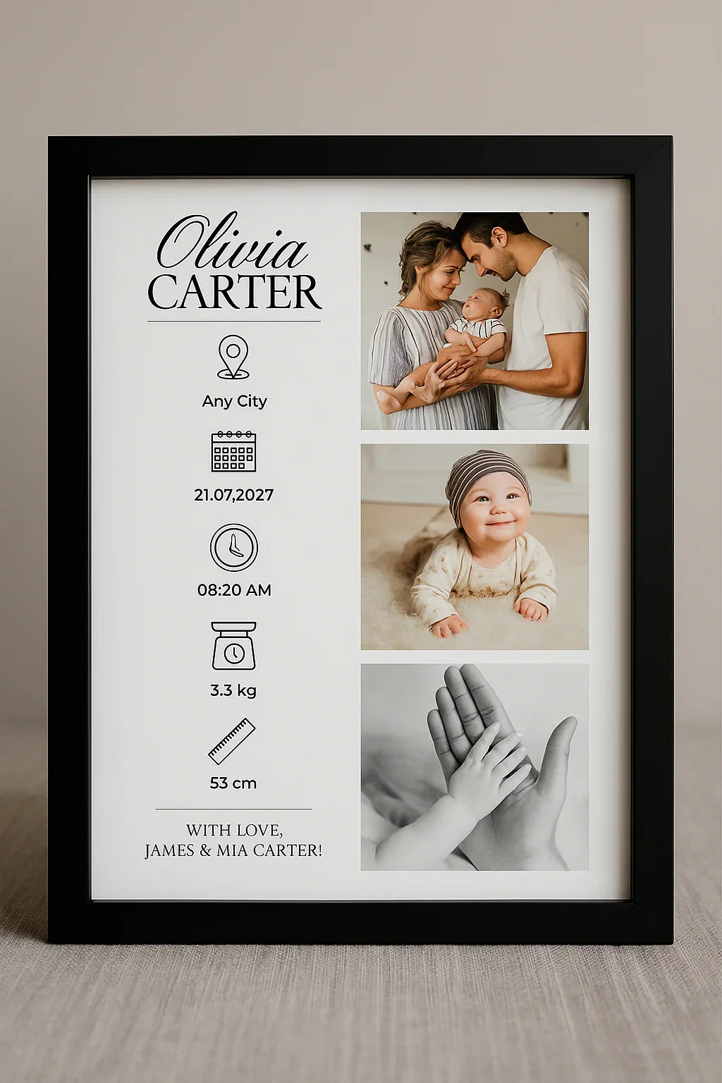 Personalised Baby Birth Stats Poster with Photo – Newborn Keepsake