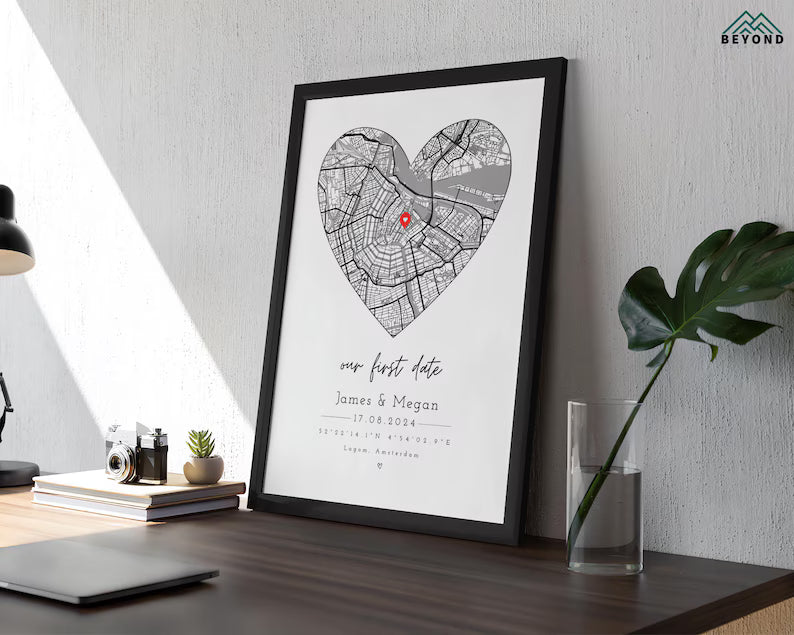 Custom “Where We Met” Map Print – Personalized Couple Gift