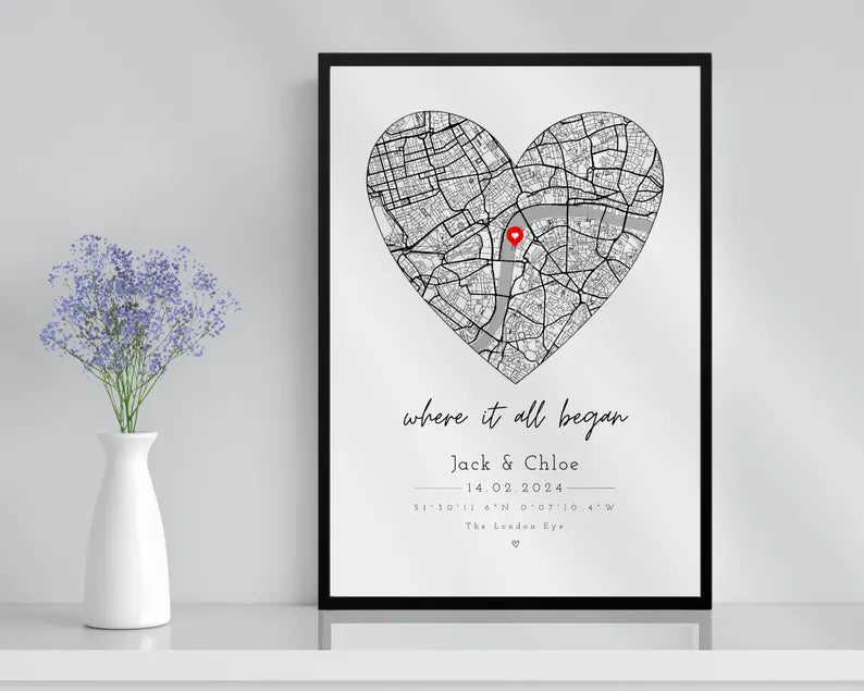 Custom “Where We Met” Map Print – Personalized Couple Gift