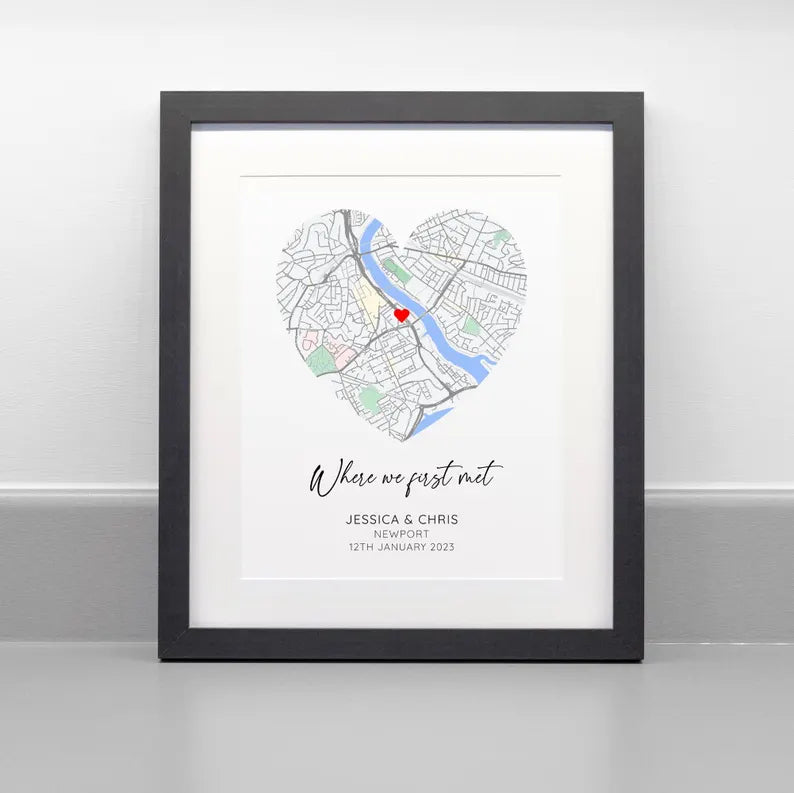 Custom “Where We Met” Map Print – Personalized Couple Gift