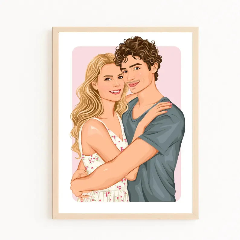 Custom Couple Illustration – Personalised Engagement Gift