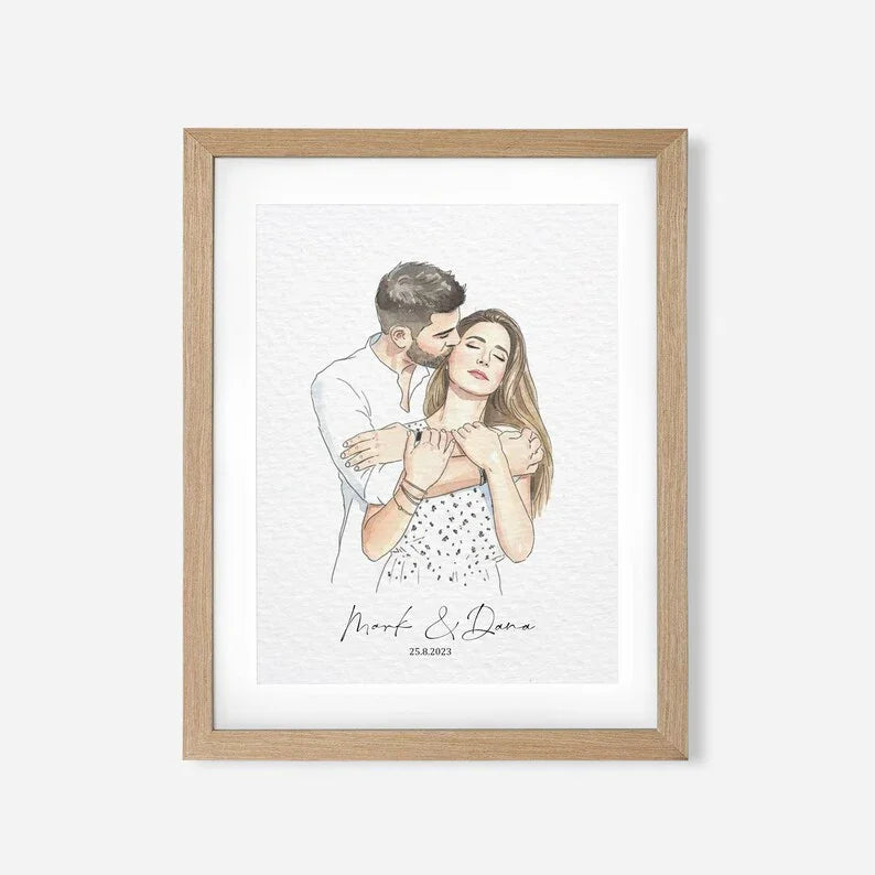 Personalised Watercolour Portrait – Custom Wedding & Anniversary Gift